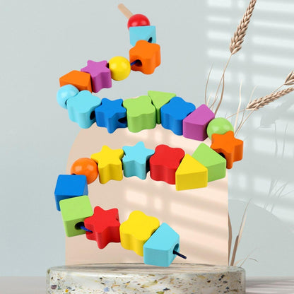 Wooden Rainbow Threading Shape Beads String - 010