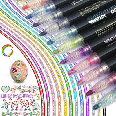 Colorful Outline Gel Markers Non Toxic - 12 Pieces