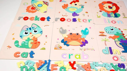 6-in-1 Wooden Alphabet Jigsaw Puzzle – Interactive Learning, Spelling and Fine Motor Development