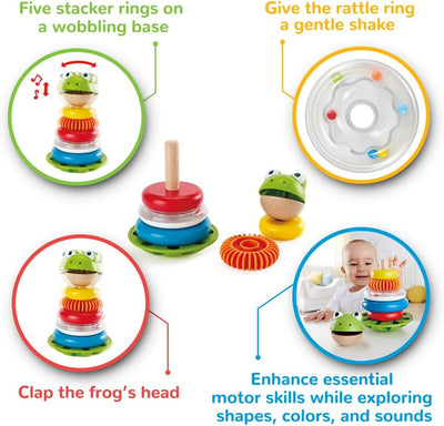 Fidtoy Wooden Frog Stacking Toy with Wobble Base Learning Toy