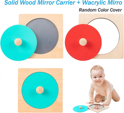 Fidtoy Espejo de bebé Juguete para tiempo boca abajo Espejo de madera Montessori para bebés y niños pequeños Desarrollo sensorial Aprendizaje temprano Juguete de motricidad fina Regalo