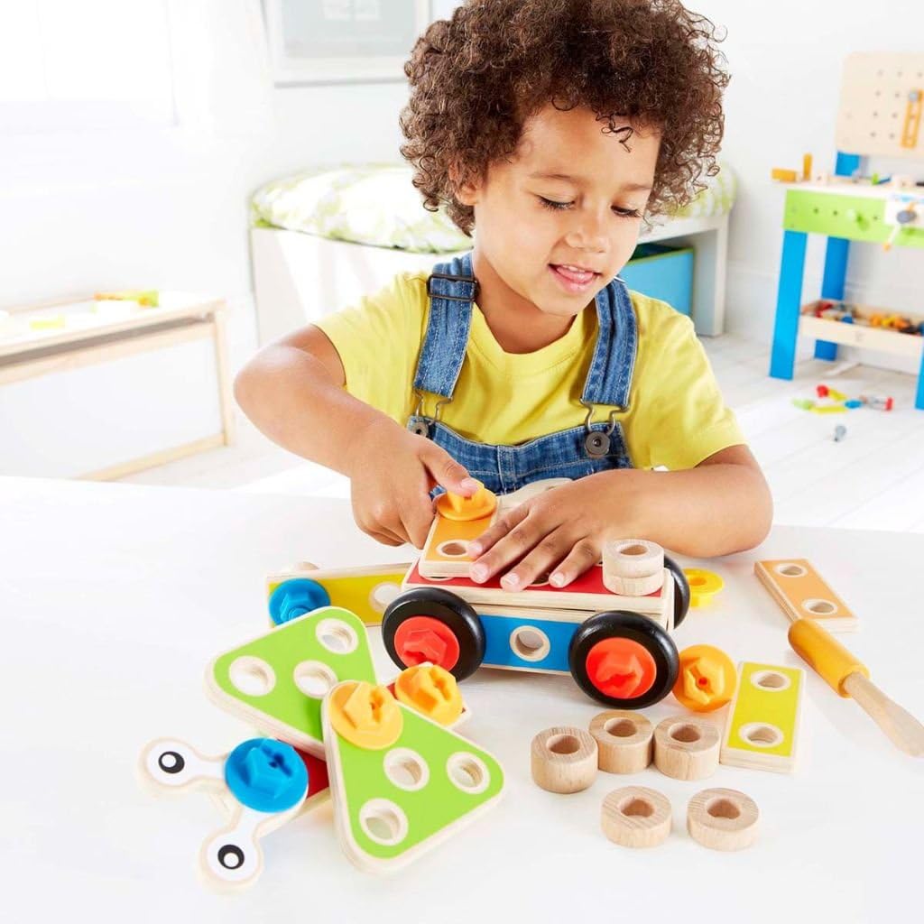 Fidtoy Wooden Builder Tool Set Kids Construction STEM Toy Kit