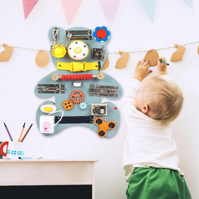 Busy Cube Toddler Busy Board Montessori Toy Wooden Busy Board for 1 2 3 4 5 Year Montessori Toys Fine Motor Skills Activity Board Cube for Toddlers Kids Sensory Board Game Travel Toy (Style 2)