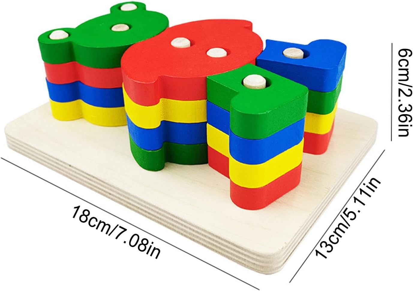 Fidtoy Cartoon Animal Shape Column Wooden Puzzle for Kids, Bear Wooden Sorting and Stacking Toy, Fine Motor Shape Matching Puzzle Age 3+