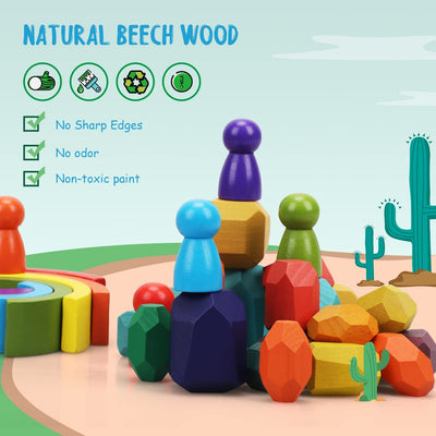 Fidtoy Juego de juguetes de madera apilables con arcoíris para bebés y niños pequeños