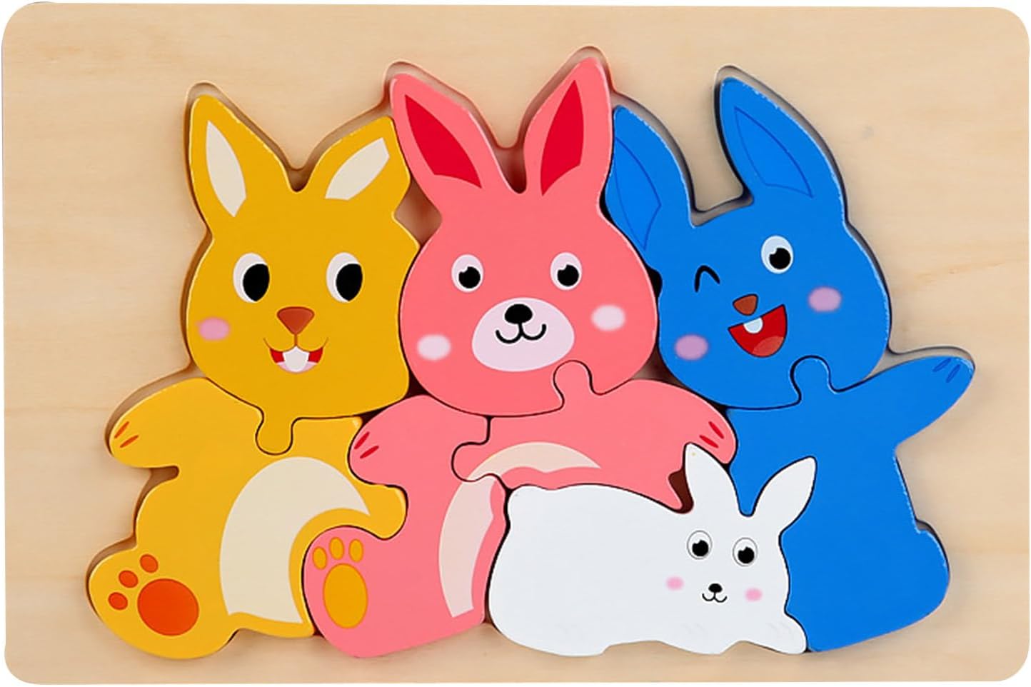 Fidtoy Wooden Animal 3D Puzzle for Toddlers, Cartoon Bear Matching Puzzle Board, Fine Motor Skills and Animal Recognition Learning Toy