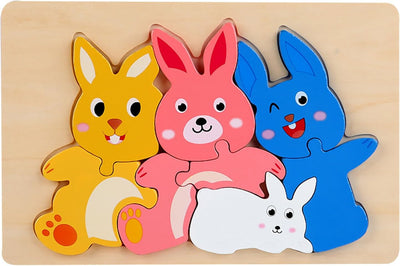 Fidtoy Wooden Animal 3D Puzzle for Toddlers, Cartoon Bear Matching Puzzle Board, Fine Motor Skills and Animal Recognition Learning Toy