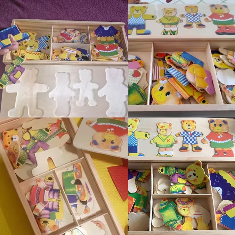 Fidtoy Wooden Magnetic Bear Puzzle Game for Kids 24 Pattern Sets Tabletop Montessori Toy Age 3+
