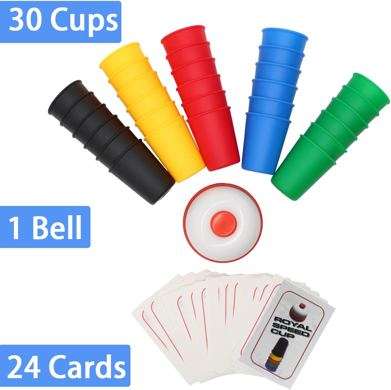 Fidtoy Speed Cups Challenge Family Fun Stacking Cup Game for Kids Ages 4+, 30 Color Cups with 24 Picture Cards and Bell for Reflex, Color Matching and Family Party Play