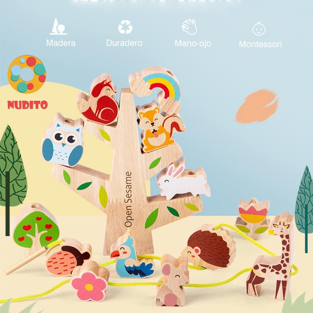 NUDITO Juguete Didáctico Montessori para Niños. Juguete Educativo de Madera para Niños y Niñas. Bloques de Equilibrio de Madera para Niños. Juguete de Arrastre para Niños.