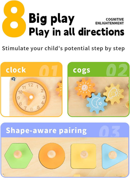 Activity Chart - Wooden Activity Chart | Portable Learning Table | Reusable Educational Wooden Toys with Shape Sorter and Bead Maze for Kids Boys Girl