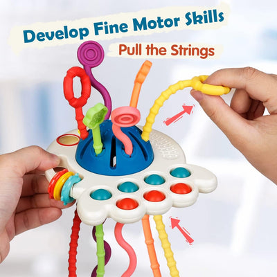 Fidtoy Silicone Pull String Sensory Toy for Babies – Montessori Teething Rattle and Fine Motor Learning Toy