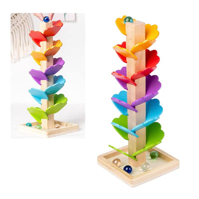 Fidtoy Montessori Rainbow Musical Tree Wooden Marble Run Toy
