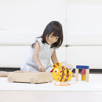 TOYANDONA Wooden Lacing Toys Animal Threading Weaving Toys Wood Block Puzzle Fine Motor Skills Montessori Early Learning Educational Toy for Boys Girls Gift ( Bee )