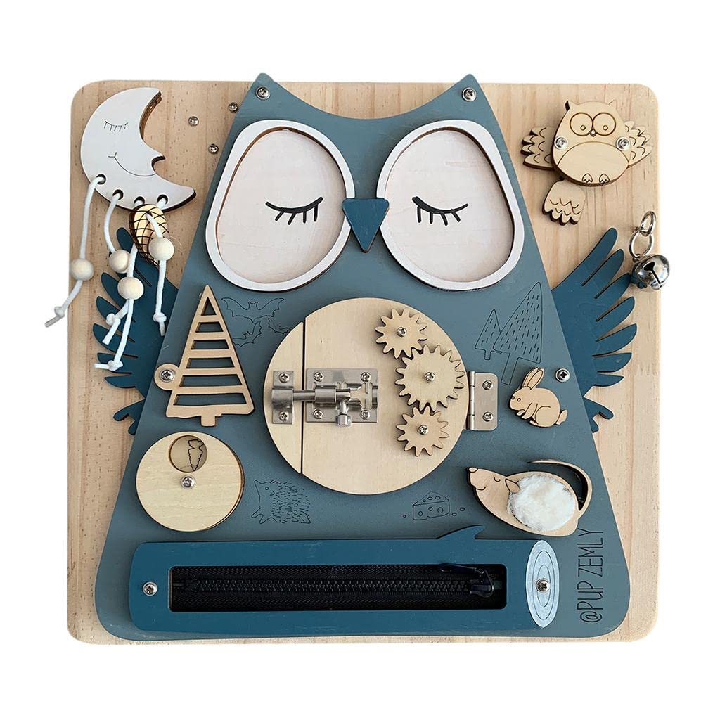 Fidtoy Montessori Busy Board – Jouet sensoriel en bois Chouette pour tout-petits
