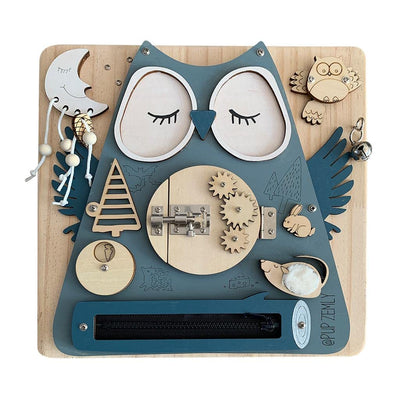 Fidtoy Montessori Busy Board – Jouet sensoriel en bois Chouette pour tout-petits