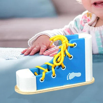 Lacing Shoe Toy for Children to Learn Tying Techniques, Blue