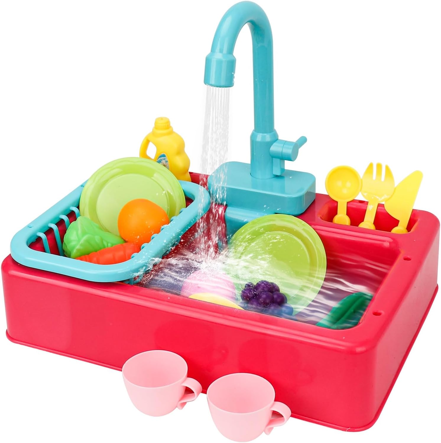 Fidtoy Kitchen Dish Washer Sink Pretend Play Kit with Running Water for Kids Kitchen Role Play