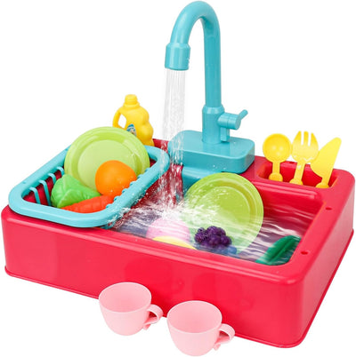 Fidtoy Kitchen Dish Washer Sink Pretend Play Kit with Running Water for Kids Kitchen Role Play