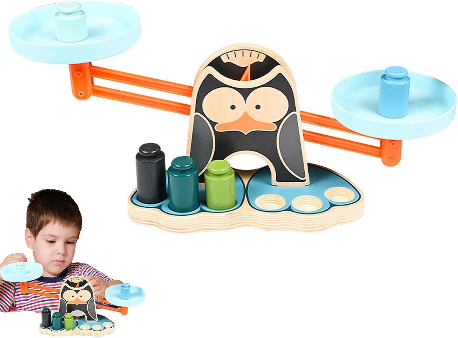 Fidtoy Penguin Wooden Balance Blocks Scale Kit Math Counting Balance Toy for Kids Ages 2-6 with Penguin Scale Game