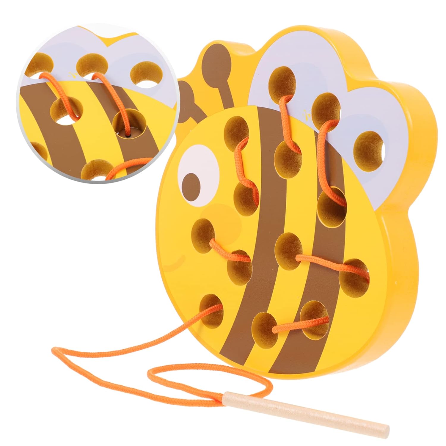 TOYANDONA Wooden Lacing Toys Animal Threading Weaving Toys Wood Block Puzzle Fine Motor Skills Montessori Early Learning Educational Toy for Boys Girls Gift ( Bee )