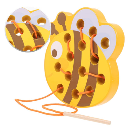 TOYANDONA Wooden Lacing Toys Animal Threading Weaving Toys Wood Block Puzzle Fine Motor Skills Montessori Early Learning Educational Toy for Boys Girls Gift ( Bee )