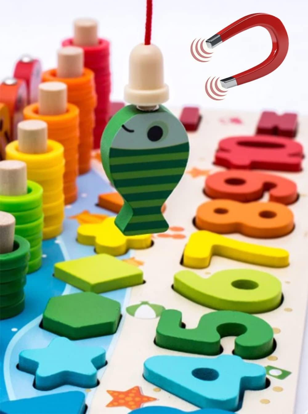 Montessori Lernspiele, Magnetisches Angelspiel, aus Holz, zum Lernen von Farben und Mathematik
