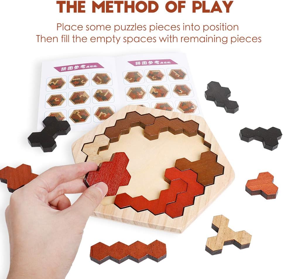 Fidtoy Tangram en Bois Coloré – Puzzle Montessori en Bois pour Bébés et Enfants d'âge Préscolaire