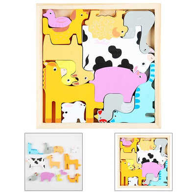 Fidtoy Puzzle en Bois Tangram Animaux de la Ferme – Jouet Montessori pour Tout-Petits