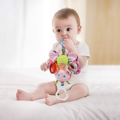 Fidtoy Baby Hanging Sensory Toy for Stroller Crib and Car Seat – Plush Rattle Teether Activity Toy