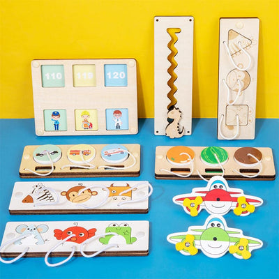 Fidtoy Wooden Busy Board Toy Montessori Activity Board for Toddlers Animal Vehicle Learning Toy Fine Motor Skills Sensory Travel Quiet Toy Gift