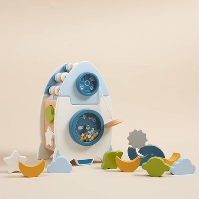 Fidtoy Rocket Activity Cube Montessori Wooden Toy for Toddlers