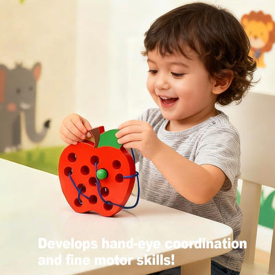 Fidtoy Montessori Wooden Fruit Threading Toy for Toddlers 1–4 Years – Apple, Strawberry & More