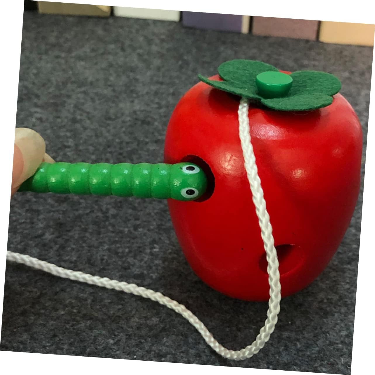 Alasum Educational String for Children Children Apple Shaped Toy Practical Caterpillar Play Tool Threader Eat Game Wooden Apple Shape Early