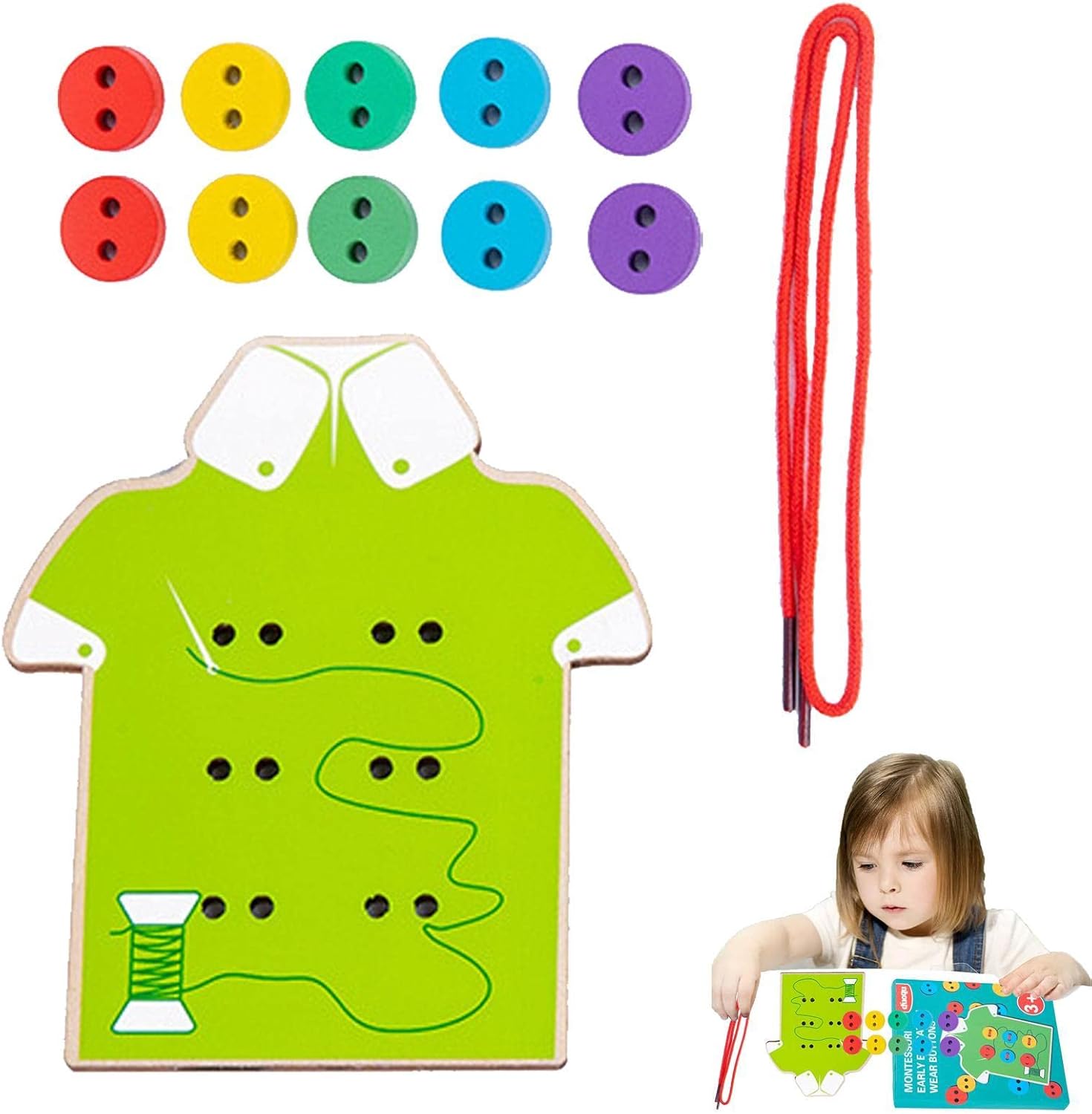 Threader Toys for Toddlers | Sewing Buttons for Training Basic Life Skills Racing Card Games,Montessori Toys Good Motor Skills Threading Game Muskela for Early Development and Education in Kindergarten