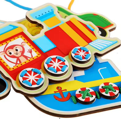 Habarri Puzzle Drewniane Montessori - Sznurówki - Nauka Wiązania - Kolorowe Elementy Cięte Laserowo - Zabawka Edukacyjna dla Dzieci 3+ - 10 cm x 0,5 cm x 7 cm – Warzywa