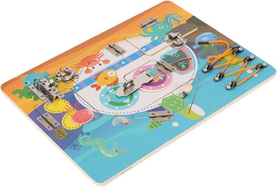 Tableau sensoriel, stimulation cérébrale, planche d'activités sensorielles, coordination œil-main, thème océan, exploration cognitive pour la maternelle et les tout-petits