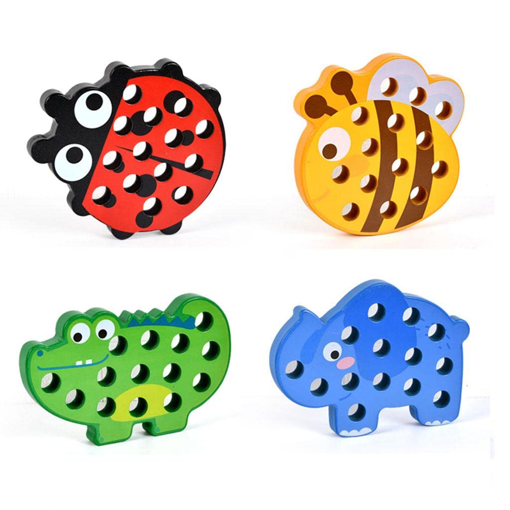 ATORSE Wooden Lacing Threading Toys for Kindergarten Fine Motor Skill Preschoolers Elephant