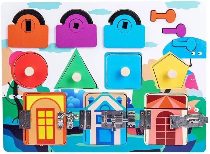 Dear Mia Little Liz | Montessori Busy Board Tablero de Puertas con Cerradura Figura | Estimulación temprana | Entrenar Motricidad Fina | Coordinación Ojo-Mano | Niños Infantil