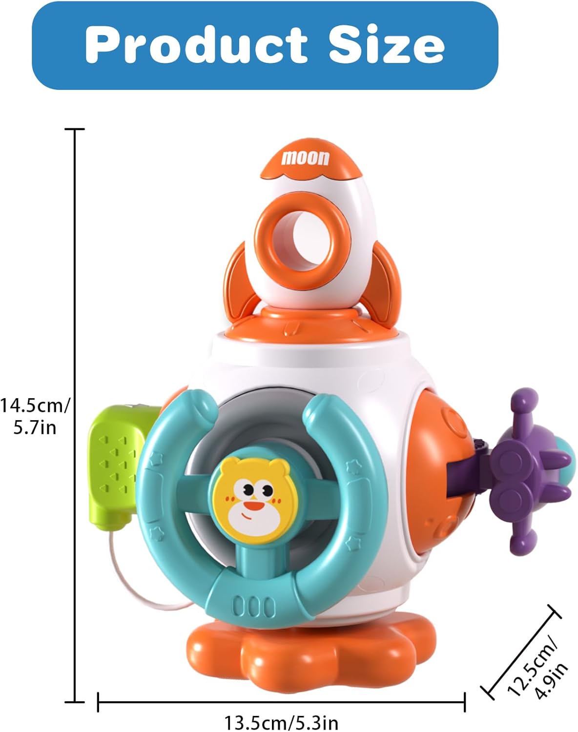 Fidtoy Rocket Montessori Busy Cube for Babies – 6-Sided Sensory Activity Cube with Spinner, Press Button, Pull Rocket, Steering Wheel, Simulated Plug, and Space Play