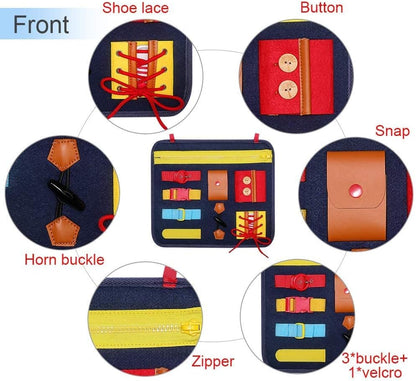 SIMBOOM Toddlers Busy Board, Montessori Basic Skills Activity Board, Learn to Dress Toys for 1 2 3 4 Years Old Kids Holiday Gifts (Blue)