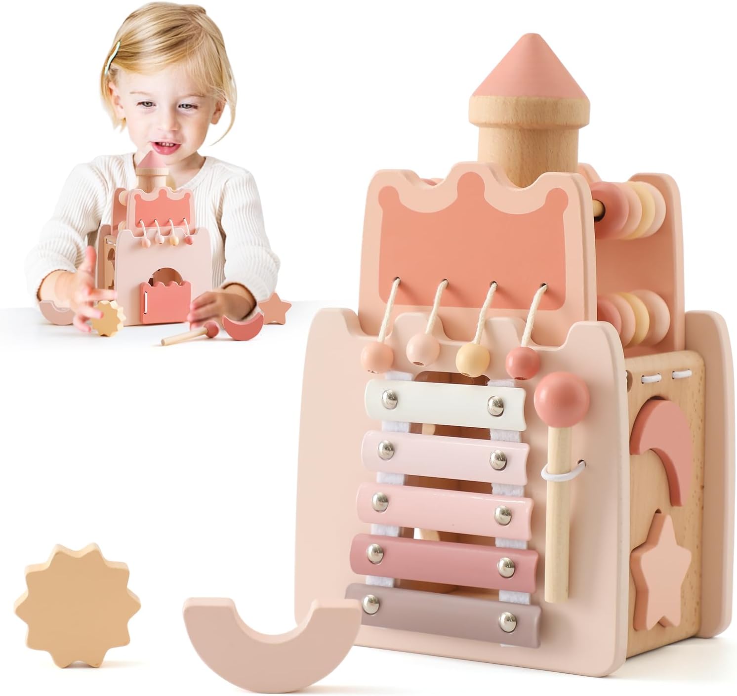 Juguete de castillo de actividades de madera Fidtoy para niños de más de 3 años, juego educativo