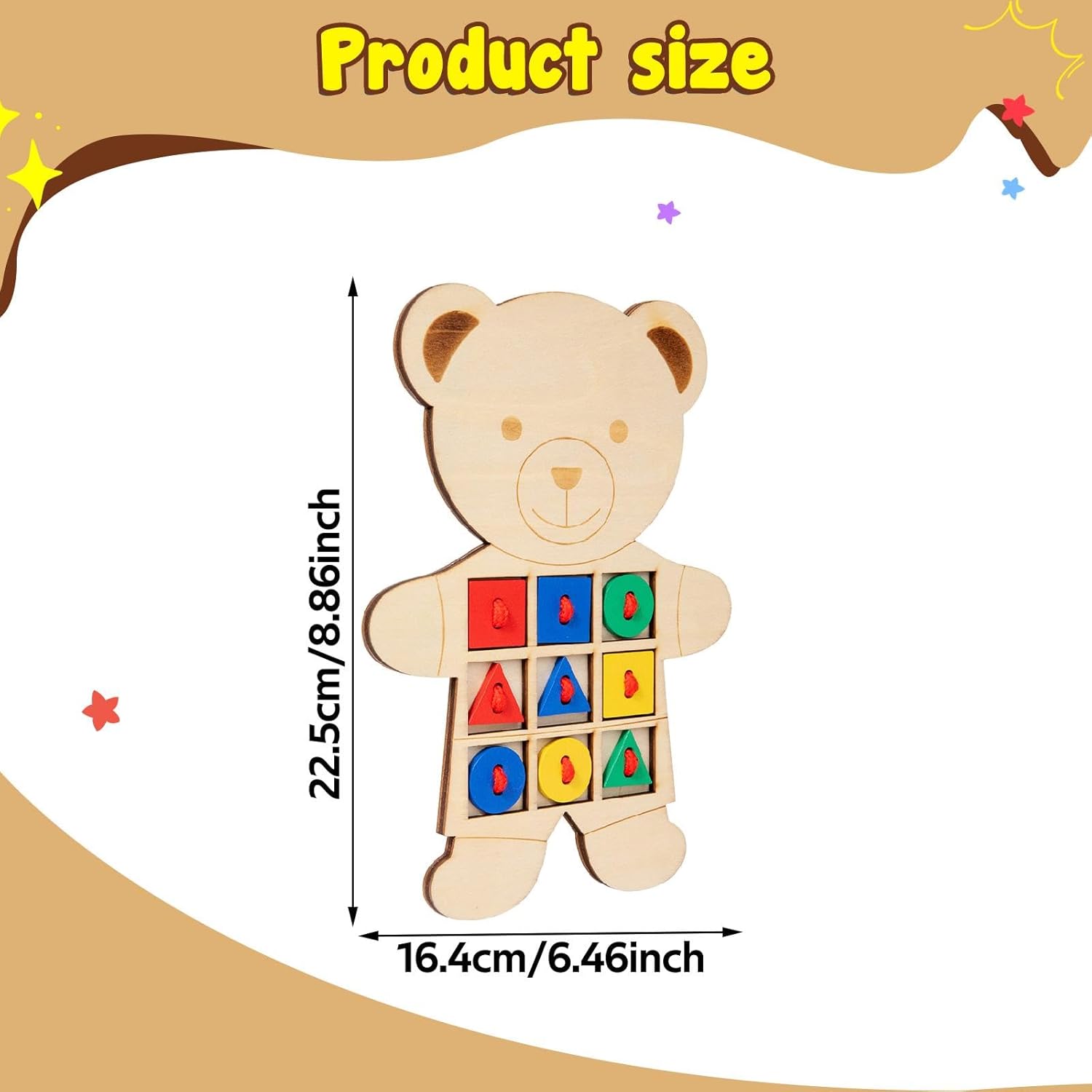 predolo Urso de madeira com botões para amarrar, brinquedo educativo para meninos e meninas.