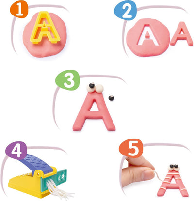 Fidtoy Alphabet Learning Soft Dough Kit for Kids, Reusable Letter Molds Play Dough Set, Preschool ABC Learning Toy for Ages 3+