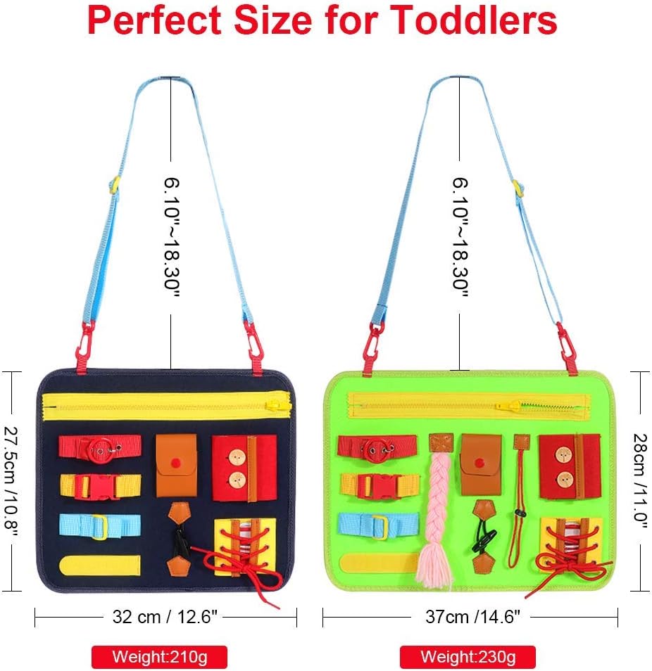 SIMBOOM Toddlers Busy Board, Montessori Basic Skills Activity Board, Learn to Dress Toys for 1 2 3 4 Years Old Kids Holiday Gifts (Blue)