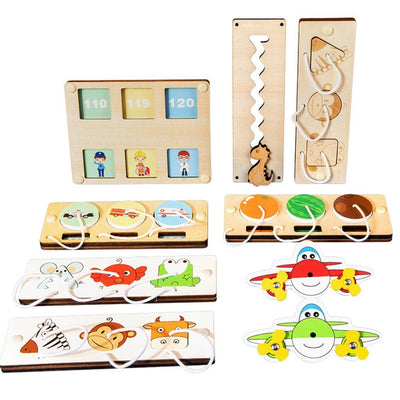 Fidtoy Wooden Busy Board Toy Montessori Activity Board for Toddlers Animal Vehicle Learning Toy Fine Motor Skills Sensory Travel Quiet Toy Gift
