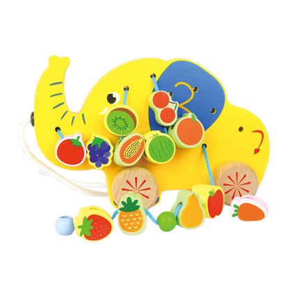 UJEAVETTE Wooden Lacing Beads Toy Cartoon Educational for Kids Toddlers 3 4 5 Year Old Elephant