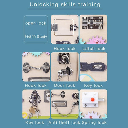 Ghopy Wooden Busy Board for Toddlers Montessori Sensory Toy Toddler Sensory Board Activity Board Preschool Educational Learning Toy with Lacing Sorter Gears Zipper Lock for Kids Birthday