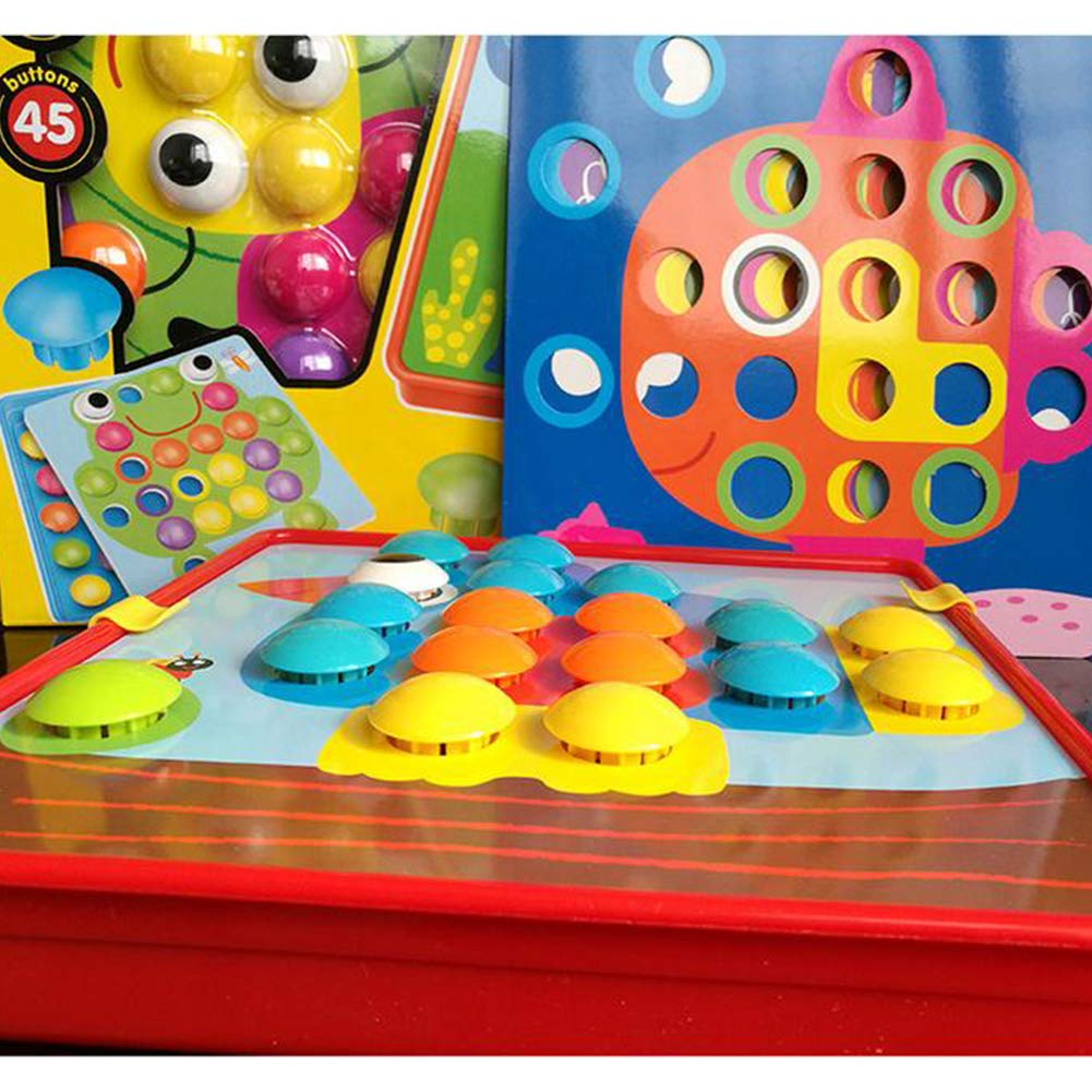 Fidtoy Geometric Button Puzzle Toy with 12 Picture Cards