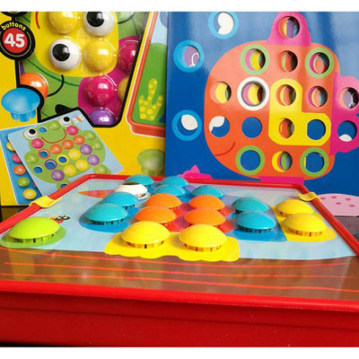 Fidtoy Geometric Button Puzzle Toy with 12 Picture Cards